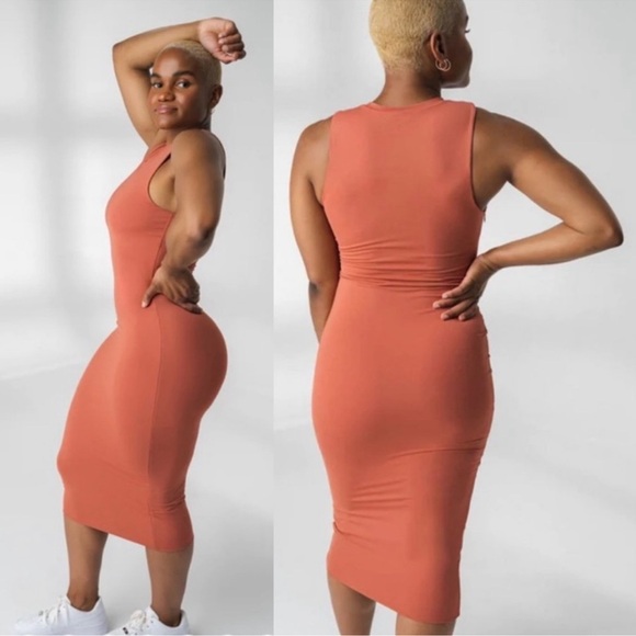 Vitality Balance Athletica Sunstone Pink Ivy Sleeveless Bodycon Midi Dress Large - Picture 1 of 14